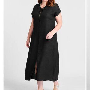 Flax Yara Lightweight Black 100% Linen Summer Dress with Pockets - Size S